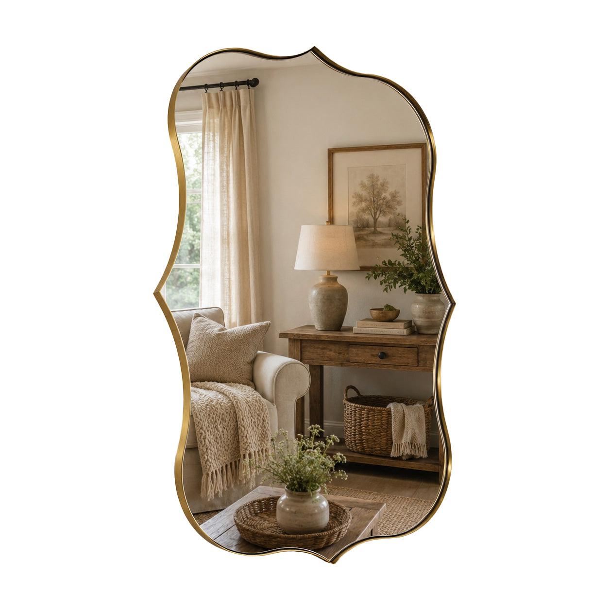 Antique Scalloped Wavy Curved Rectangle Decorative Vanity Mirror | Stainless Steel Frame