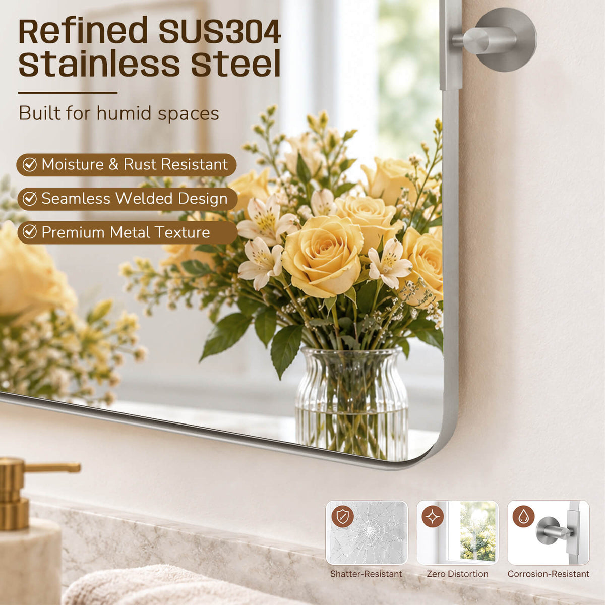 Tilting Rectangular Pivot Mirror for Bathroom/Vanity Floating Mirror | Stainless Steel Frame