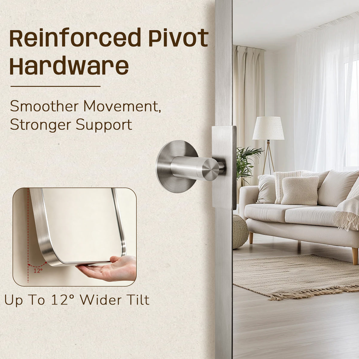 Tilting Rectangular Pivot Mirror for Bathroom/Vanity Floating Mirror | Stainless Steel Frame