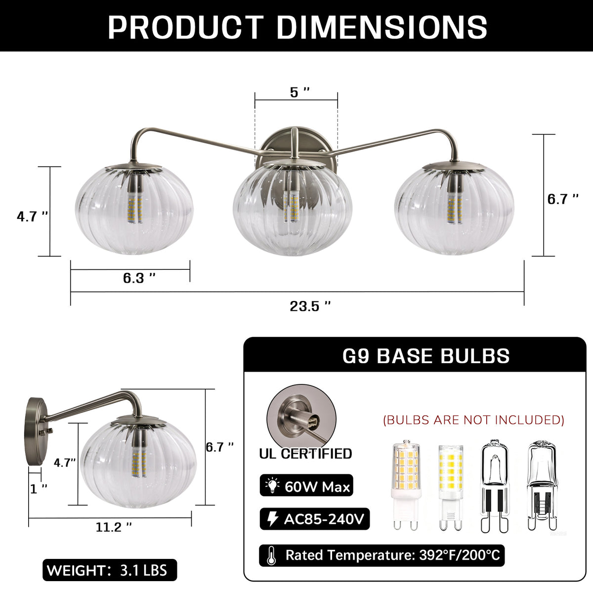 Contemporary Pumpkin Clear Glass Shades Bathroom Wall Sconce