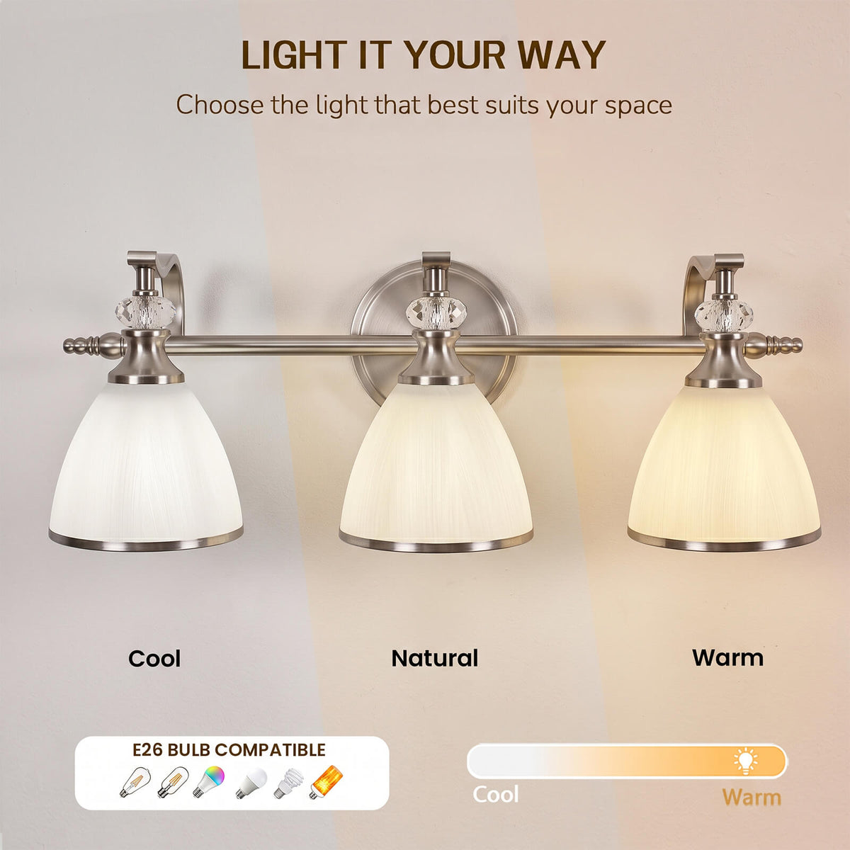 Vintage Frosted Trumpet Glass Shade Bathroom Vanity Light