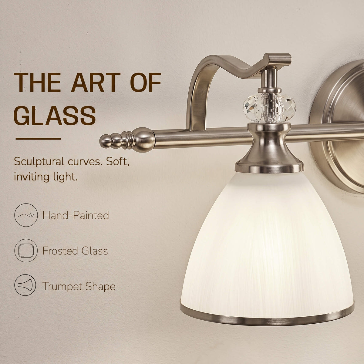 Vintage Frosted Trumpet Glass Shade Bathroom Vanity Light
