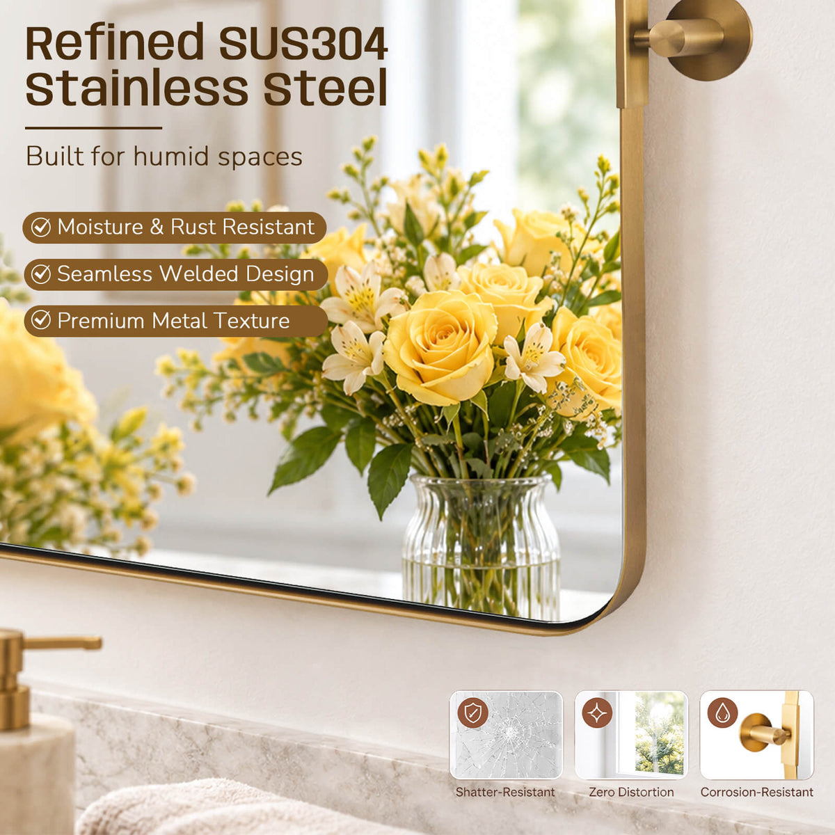 Tilting Rectangular Pivot Mirror for Bathroom/Vanity Floating Mirror | Stainless Steel Frame