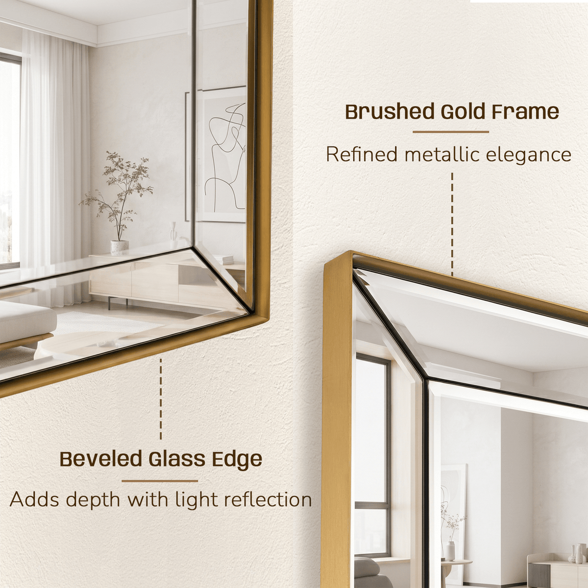 Luxury Beveled Glass Tiles Edge Rectangle Bathroom Vanity Mirror | Stainless Steel Frame