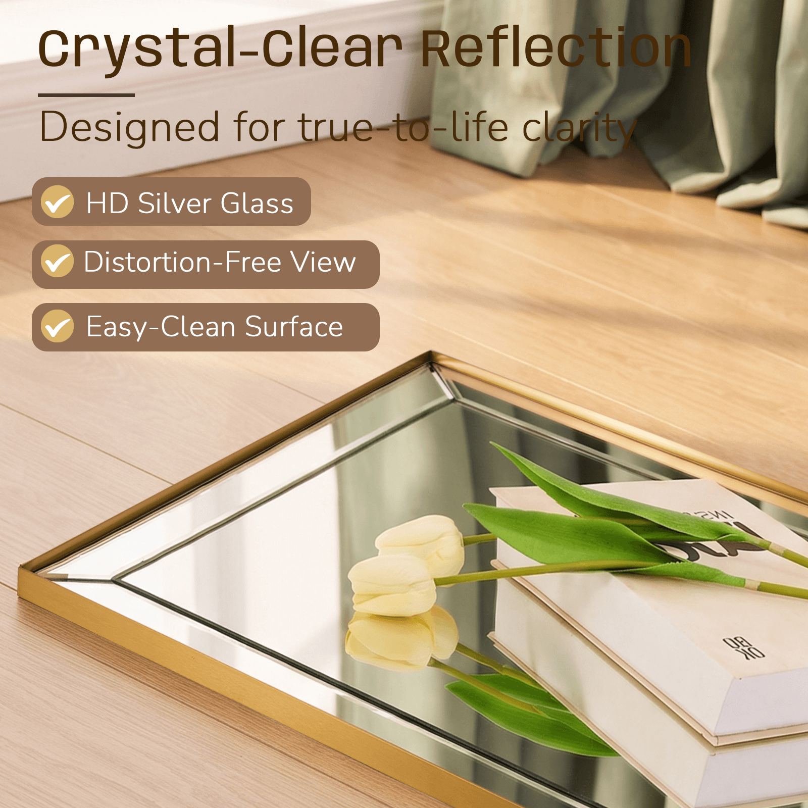 Contemporary Beveled Edge Rectangle Bathroom Vanity Mirror | Stainless Steel Frame