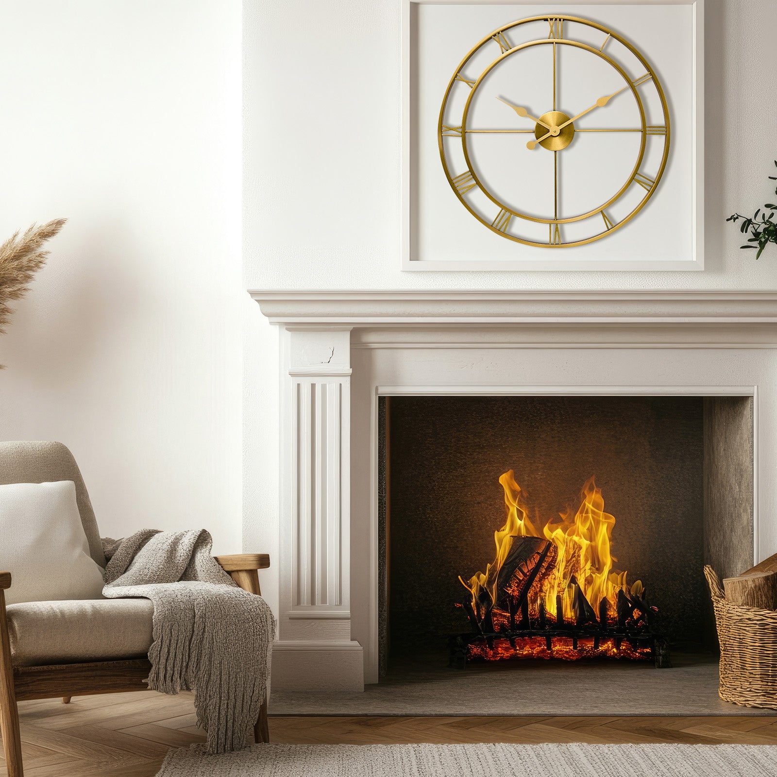 Retro Large Stainless Steel Round Hollow Metal Wall Clock Roman Numerals