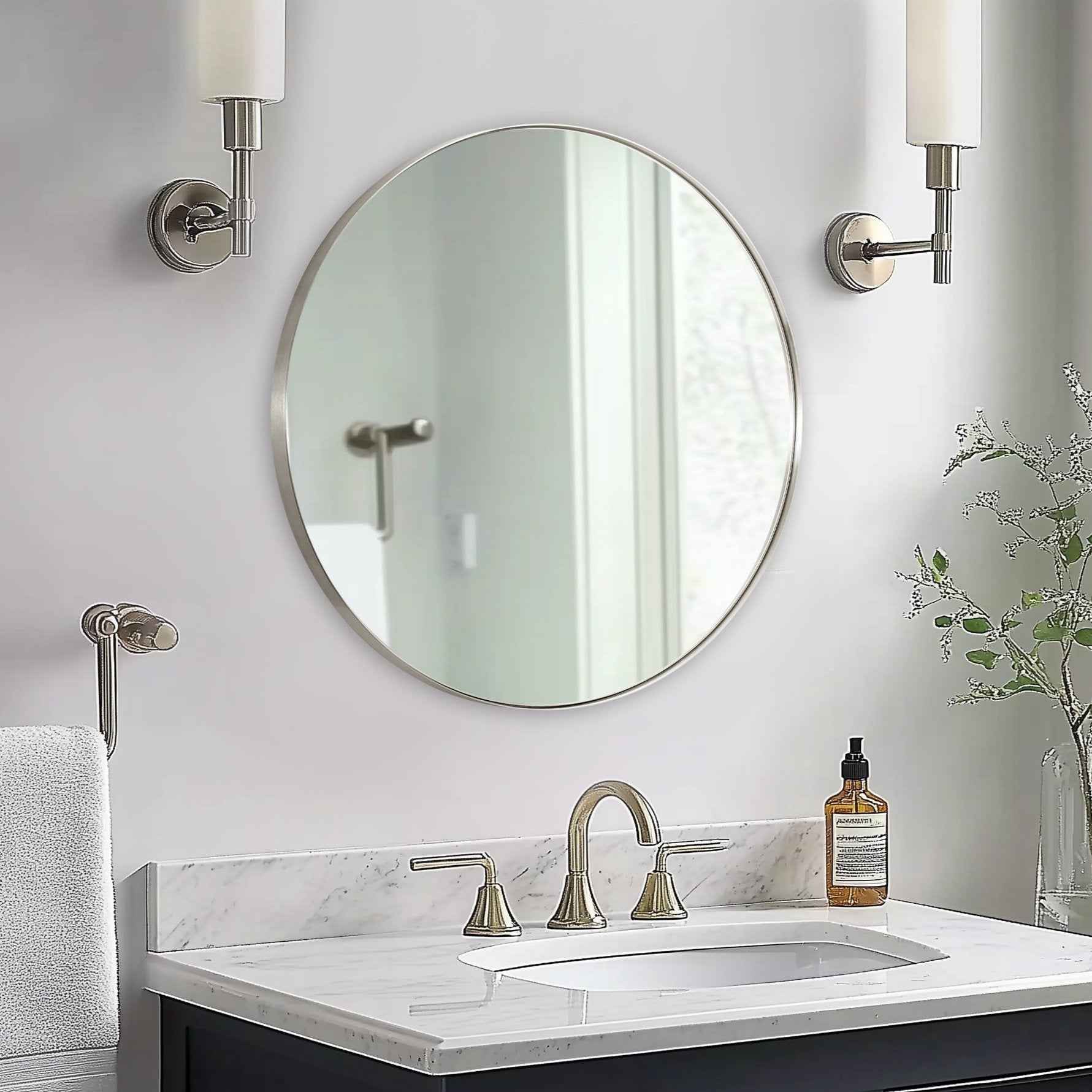 Contemporary Round Bathroom Mirrors Circle Wall Mirrors | Stainless Steel Frame