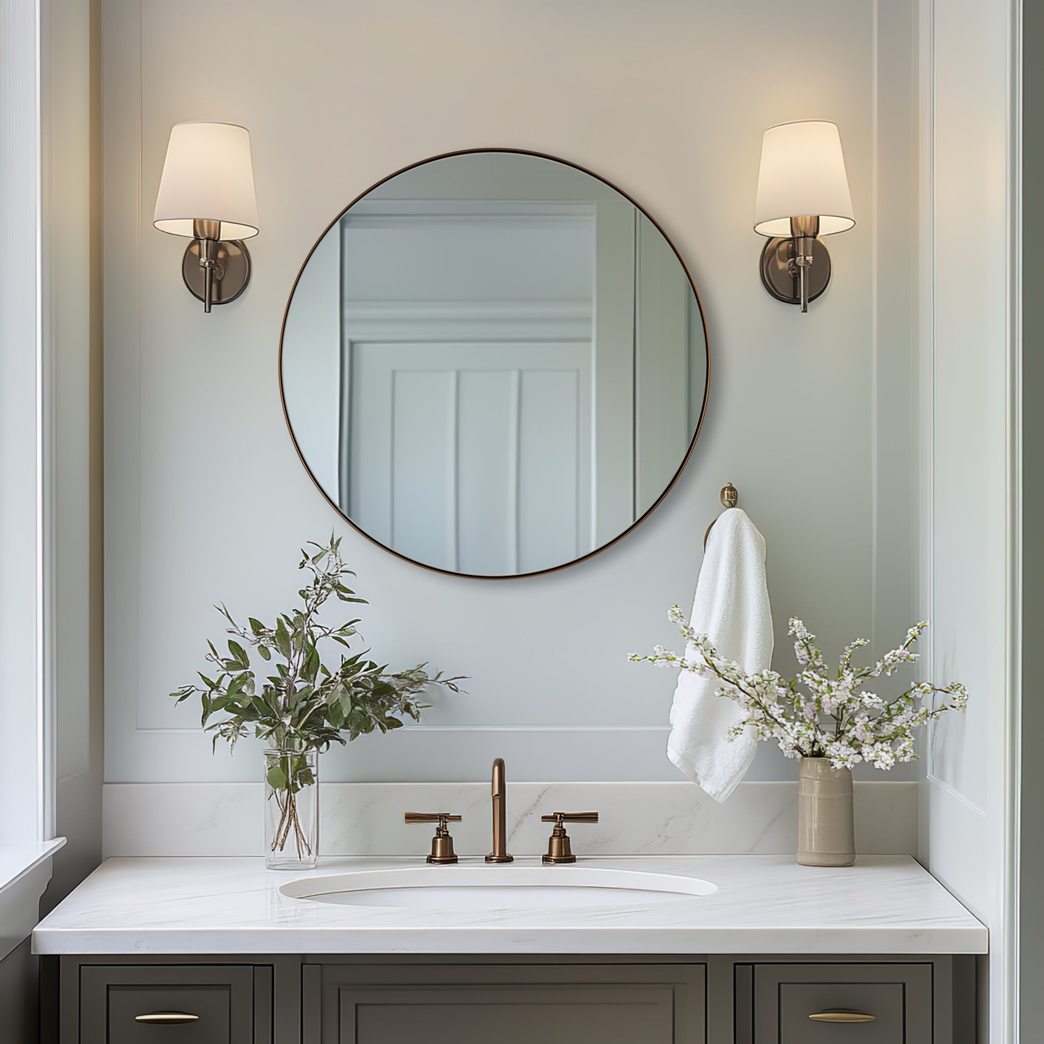 Contemporary Round Bathroom Mirrors Circle Wall Mirrors | Stainless Steel Frame