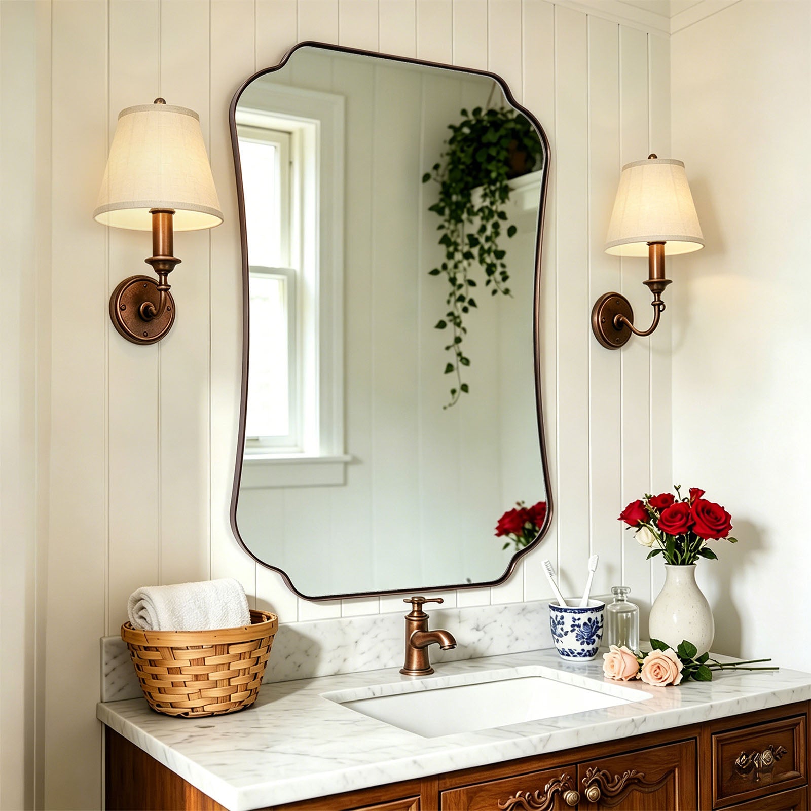 Contemporary Concave Edge Scalloped Bathroom Mirror Decorative | Stainless Steel Frame