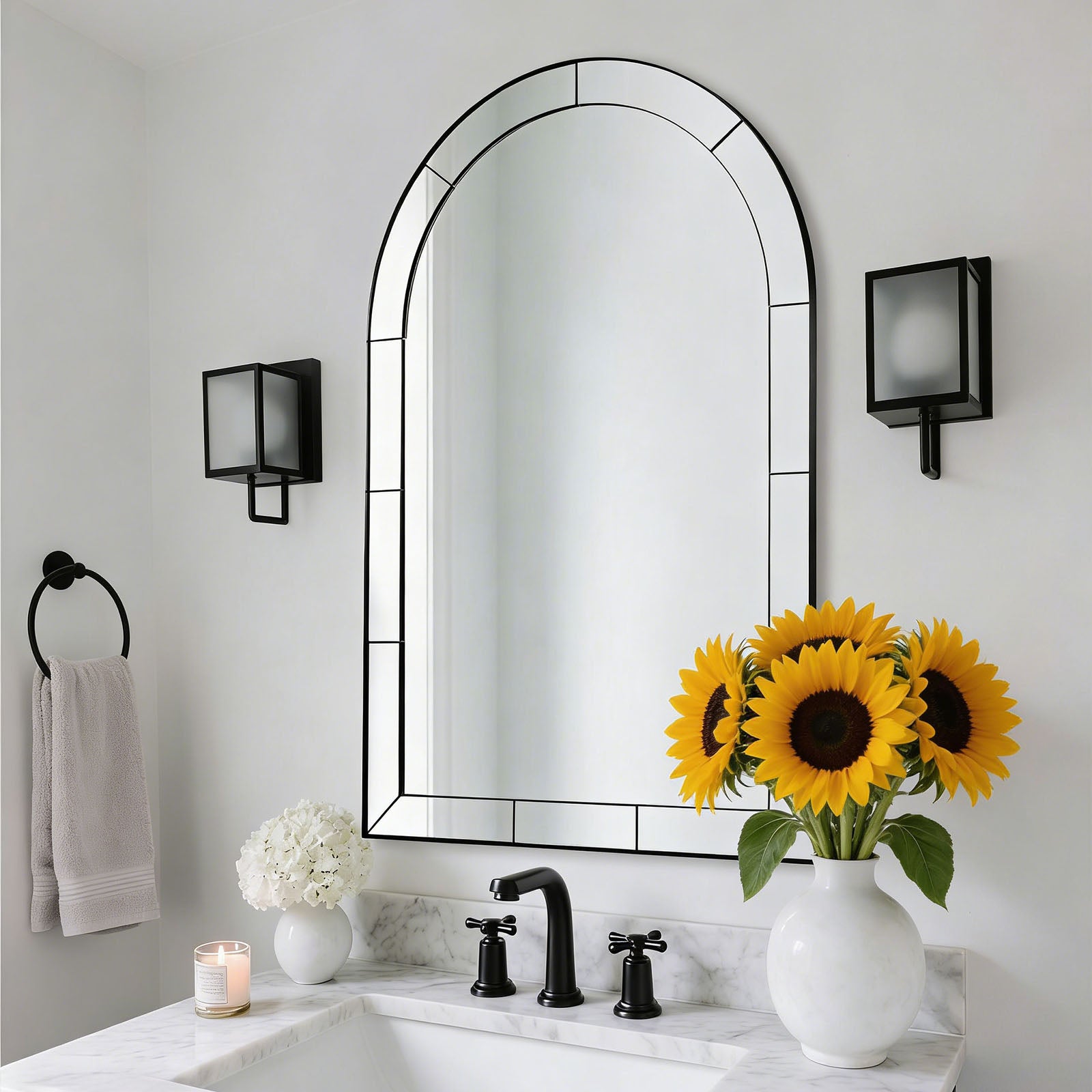Minuette Glass Tile Edge Arched Mirror Bathroom Vanity Mirror | Stainless Steel Frame