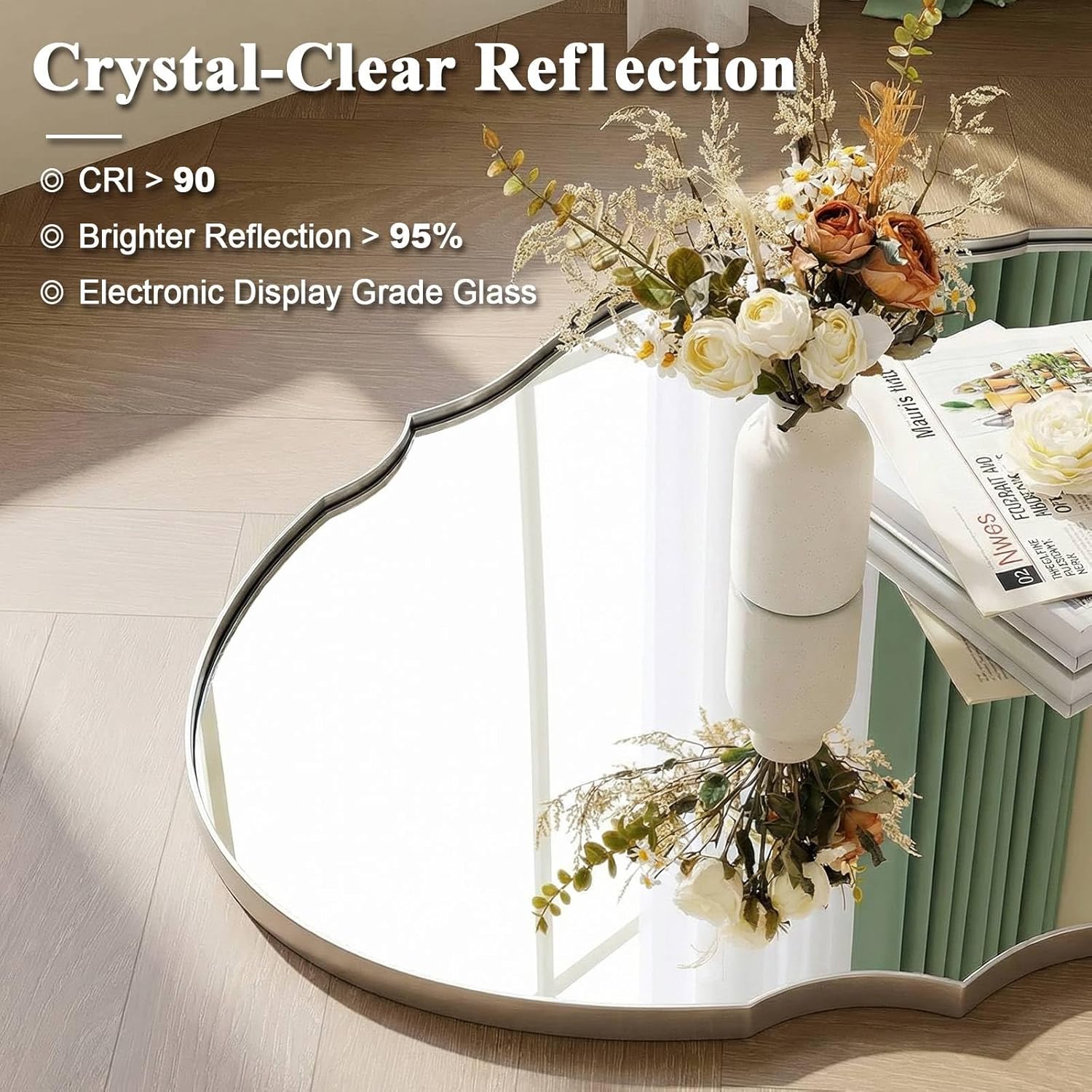 Contemporary Oval Scalloped Wall Mirror Irregular Bathroom Vanity Mirror| Stainless Steel Frame