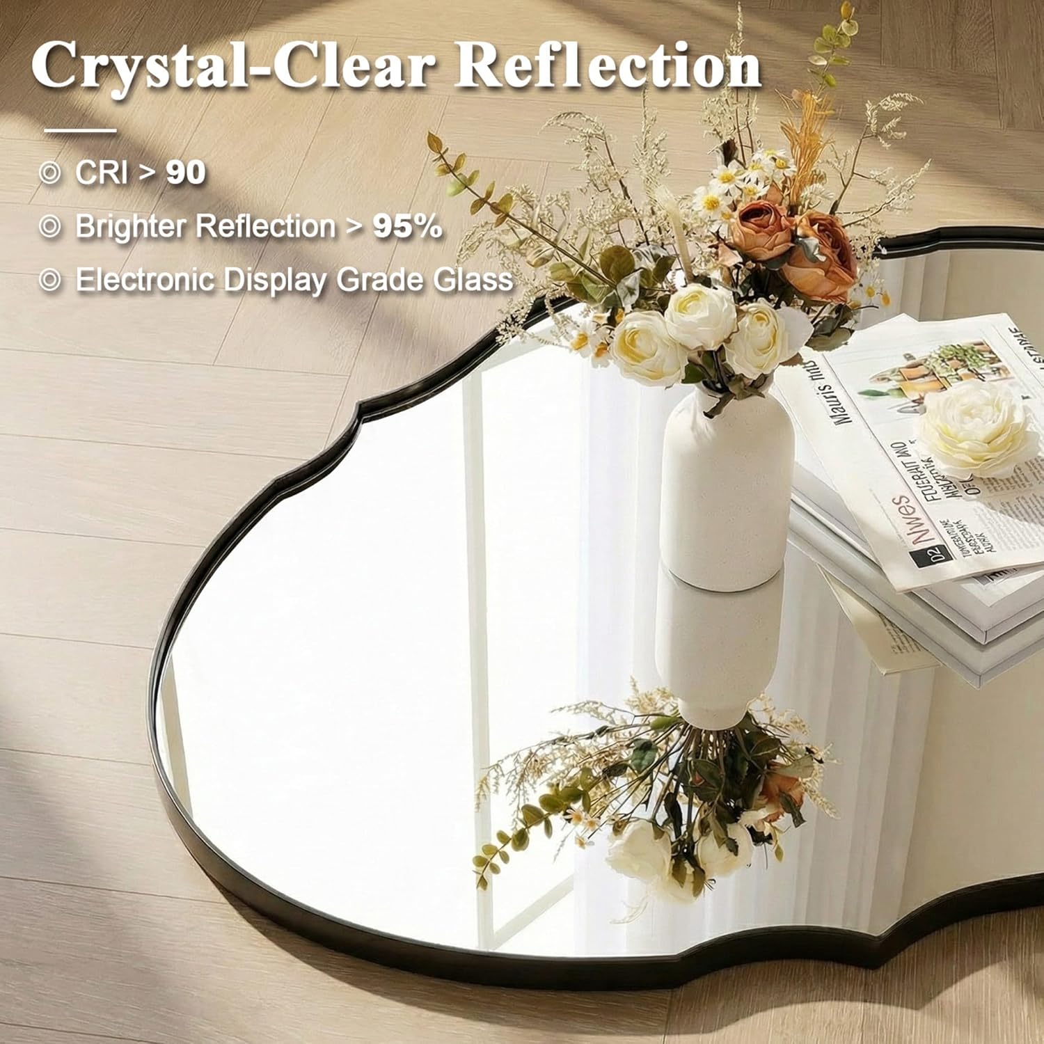 Contemporary Oval Scalloped Wall Mirror Irregular Bathroom Vanity Mirror| Stainless Steel Frame