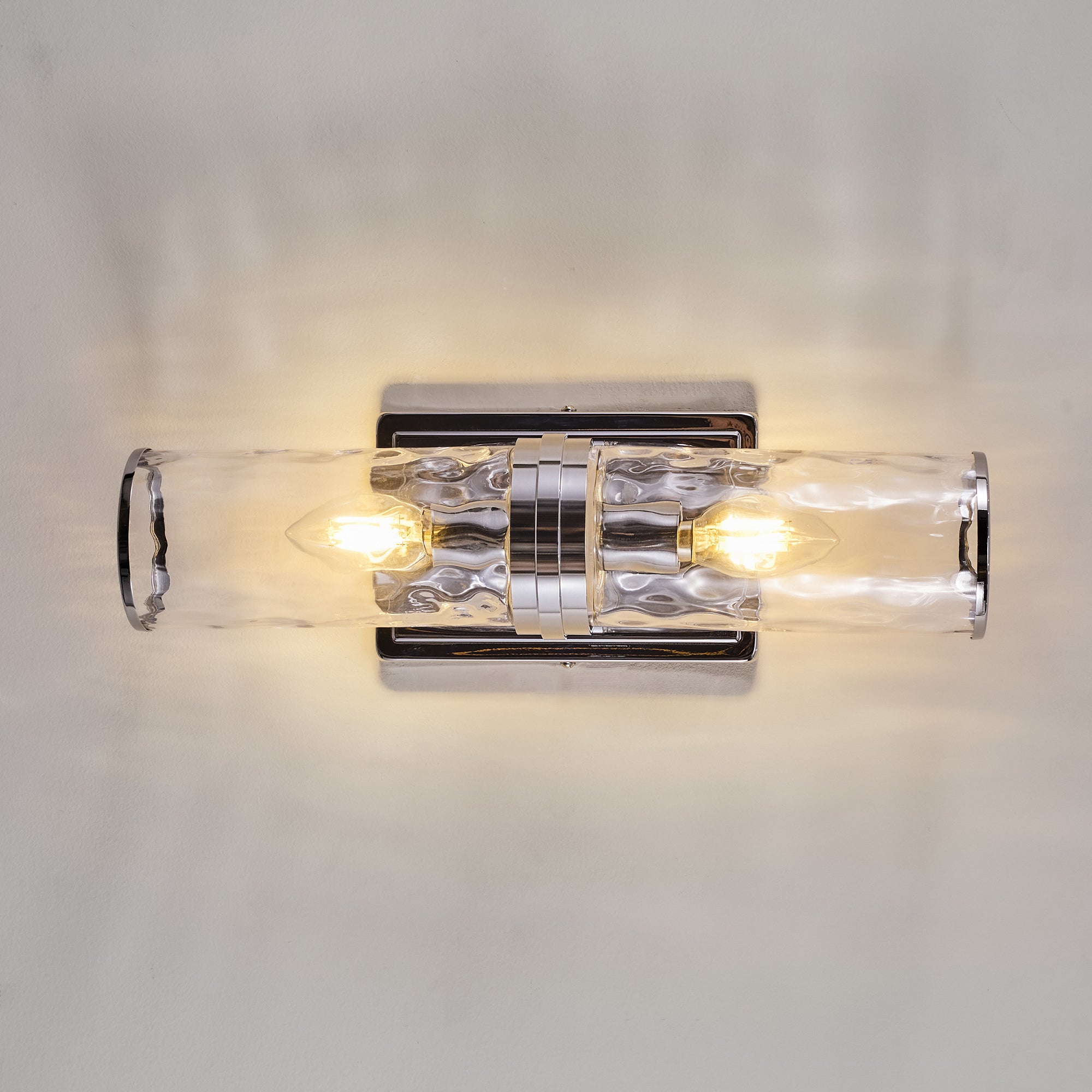 Elegant Hammer Glass Double-Cylinder Shade Wall Sconce Bathroom Light Fixture