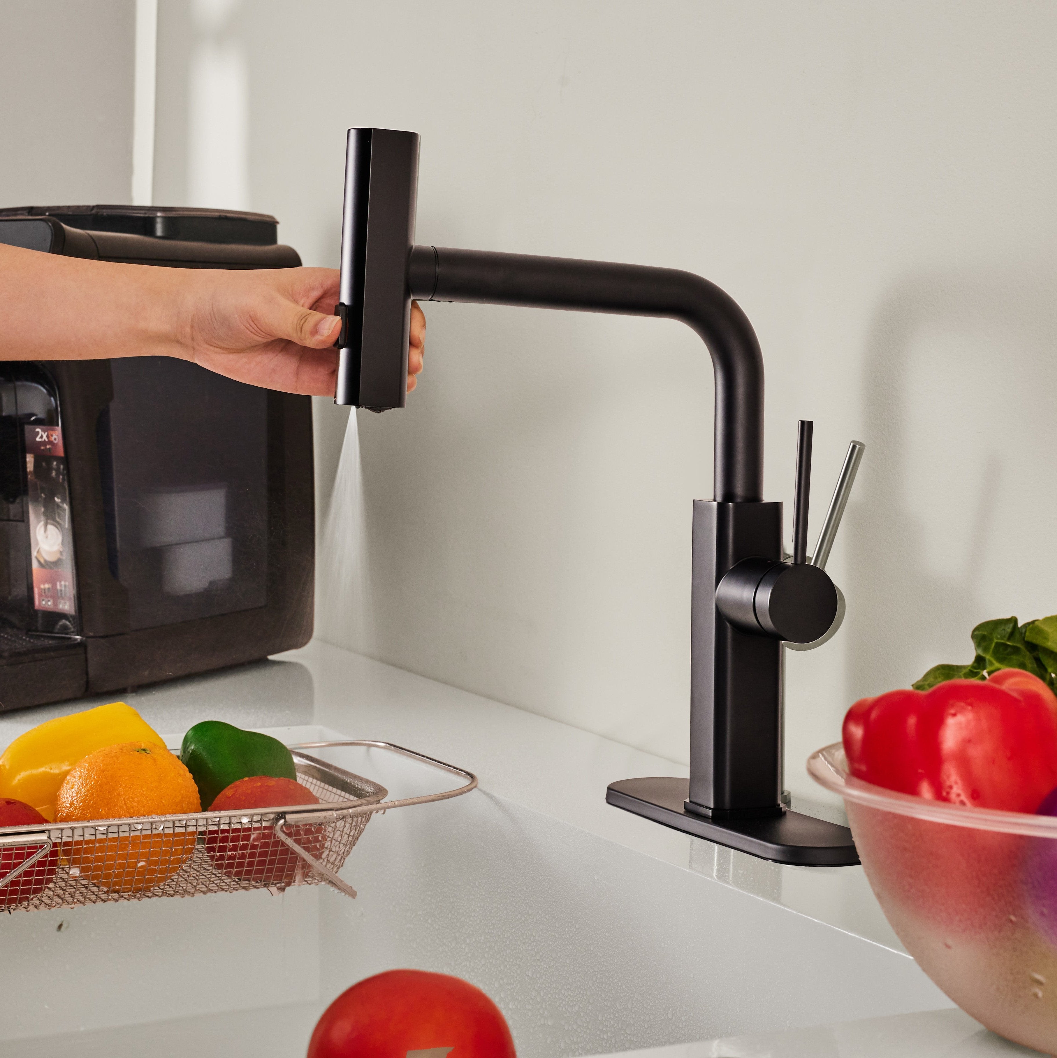 Modern Stainless Steel Single Hole Kitchen Faucet with Pull-Out Sprayer