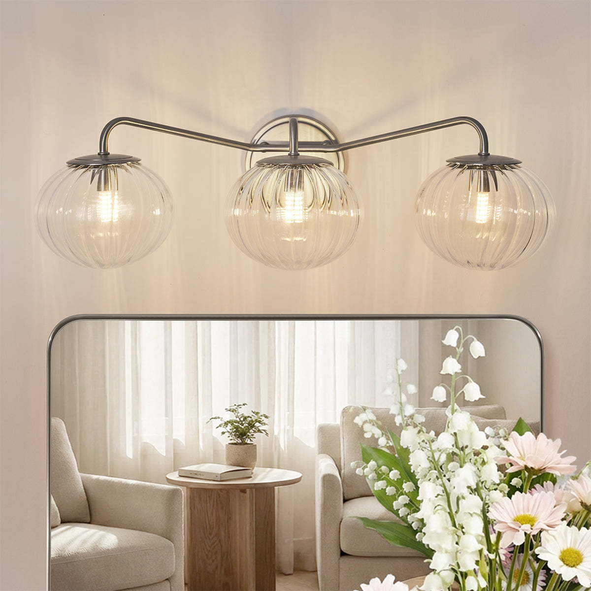 Contemporary Pumpkin Clear Glass Shade Bathroom Vanity Light