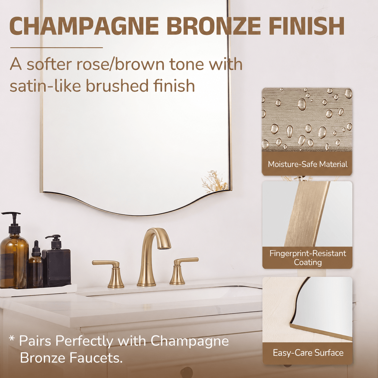 Dual Curve Arch Rectangular Scalloped Bathroom Wall Mirror |Stainless Steel Framed