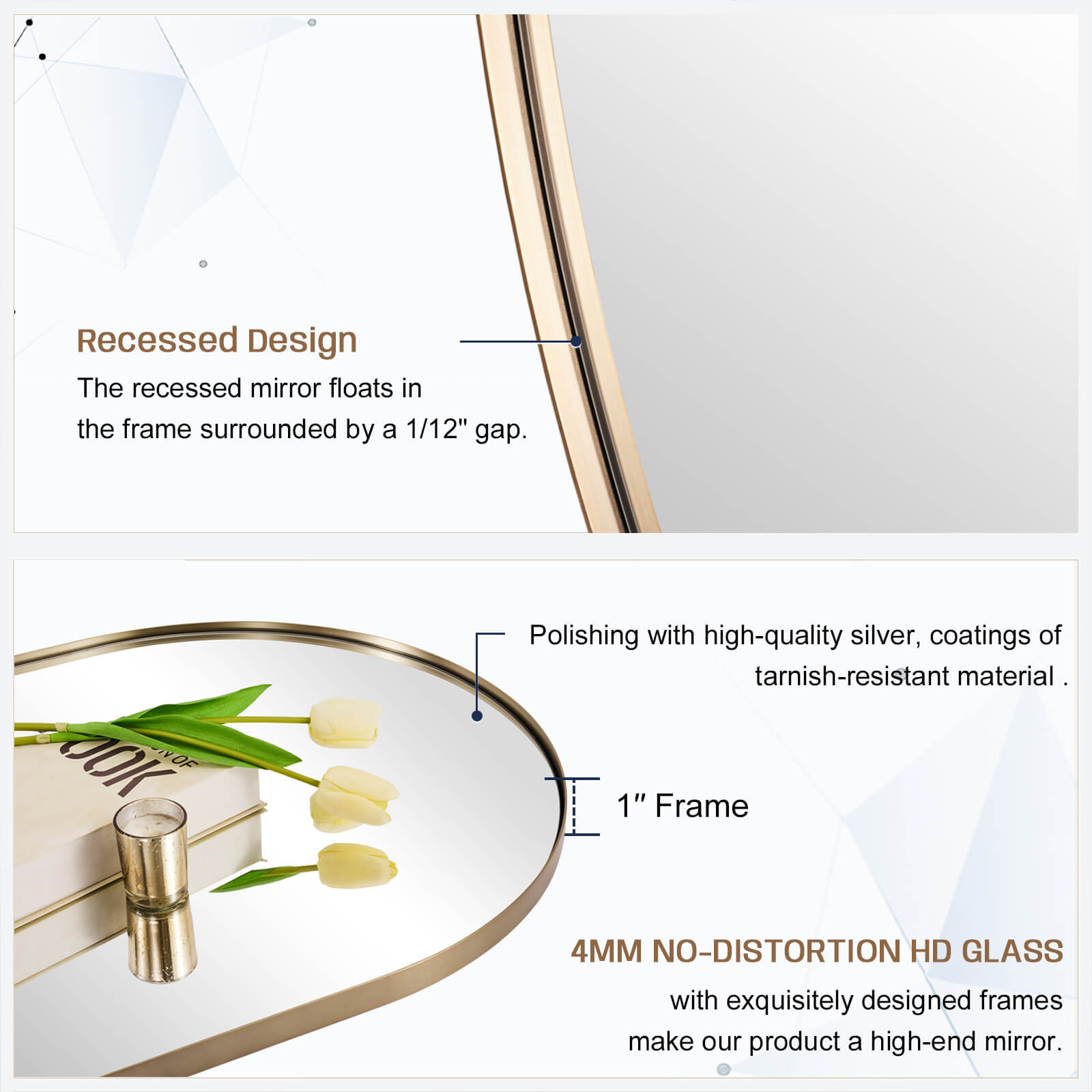 Modern Pill Shaped Capsule Wall Mirrors Long Oval Bathroom Vanity Mirror | Stainless Steel Frame