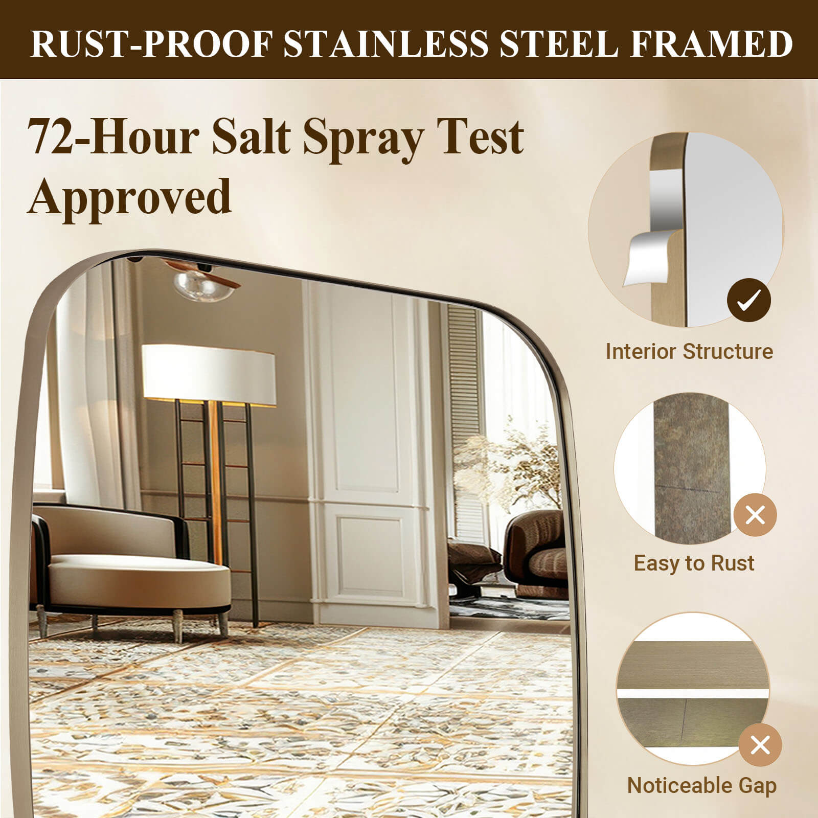 Modern Oval Oblong Bathroom Vanity Mirror | Stainless Steel Frame