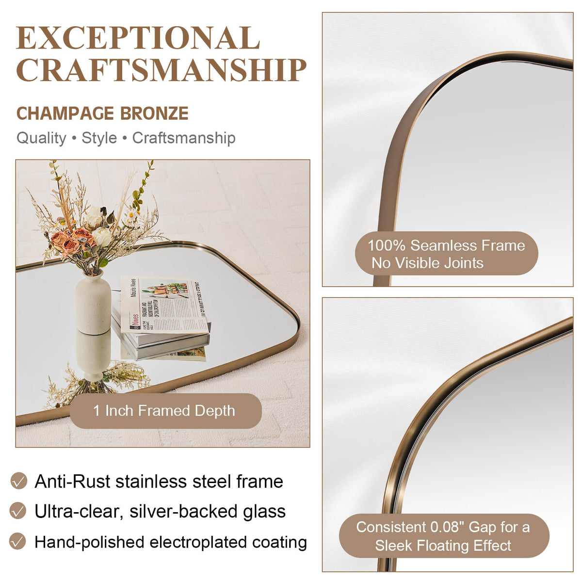 Modern Oval Oblong Bathroom Vanity Mirror | Stainless Steel Frame