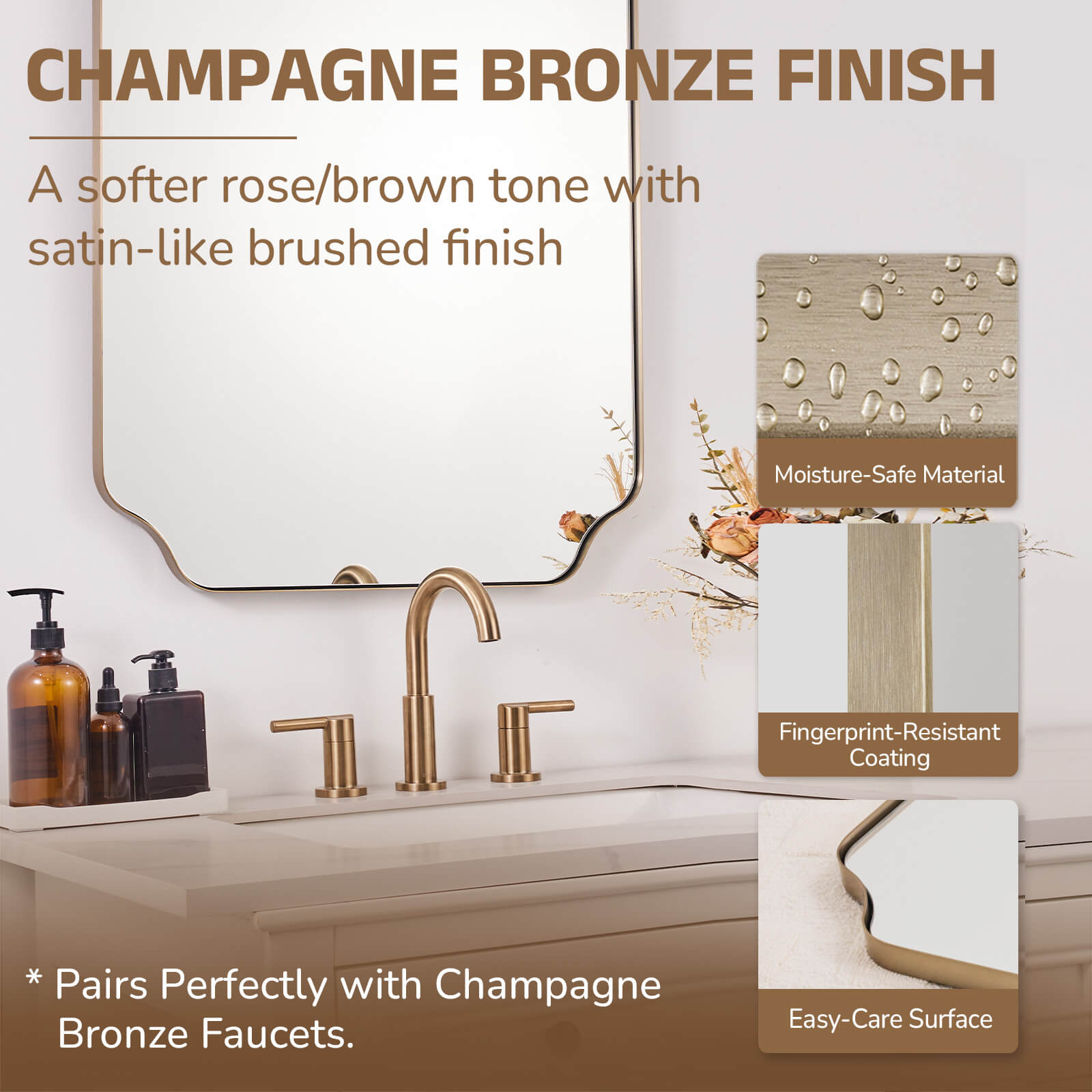 Contemporary Notched Corner Rectangle Scalloped Mirror for Wall /Bathroom | Stainless Steel Frame