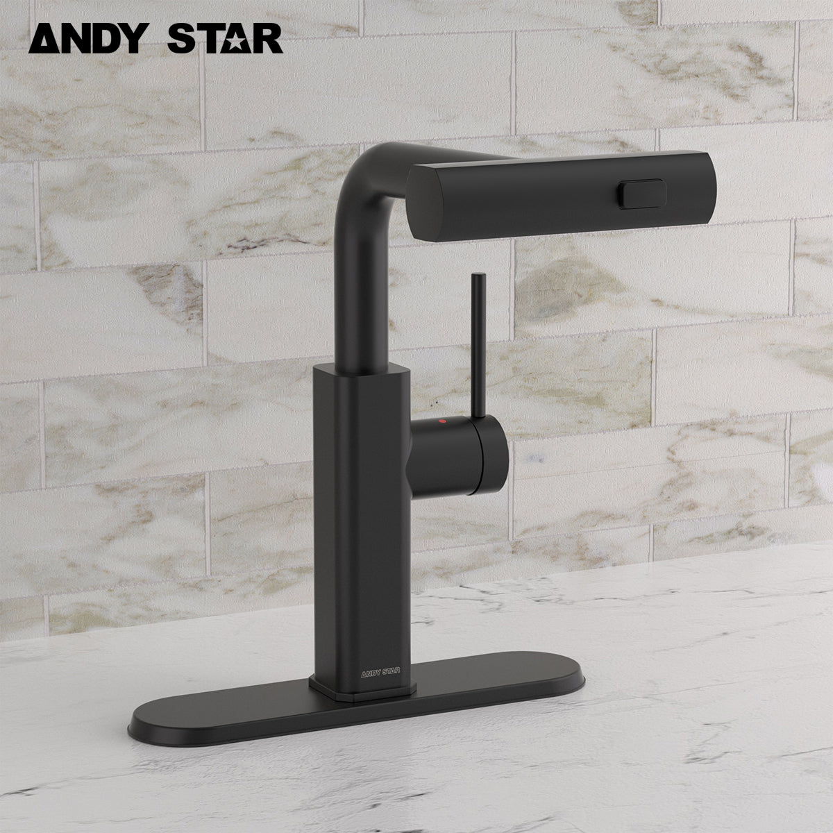 ANDY STAR Modern Pull-Out Kitchen Faucet with Sprayer 3 in 1 Waterfall Stainless Steel Sink Faucet
