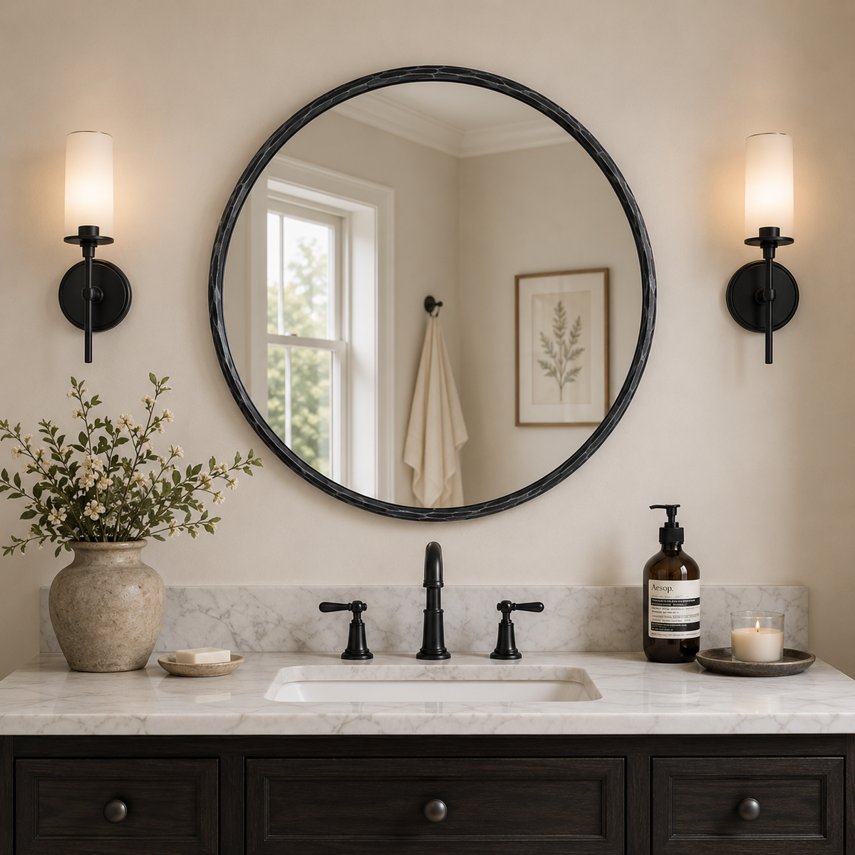 Antique Hand Hammer Forged Iron Mirror Circle Wrought Iron Mirror Round Wall Mirror