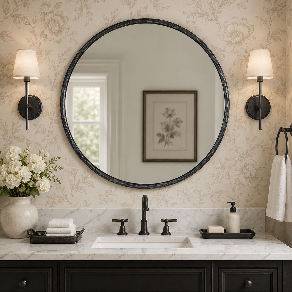 Antique Hand Hammer Forged Iron Mirror Circle Wrought Iron Mirror Round Wall Mirror