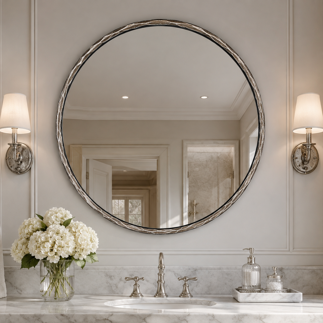 Antique Hand Hammer Forged Iron Mirror Circle Wrought Iron Mirror Round Wall Mirror