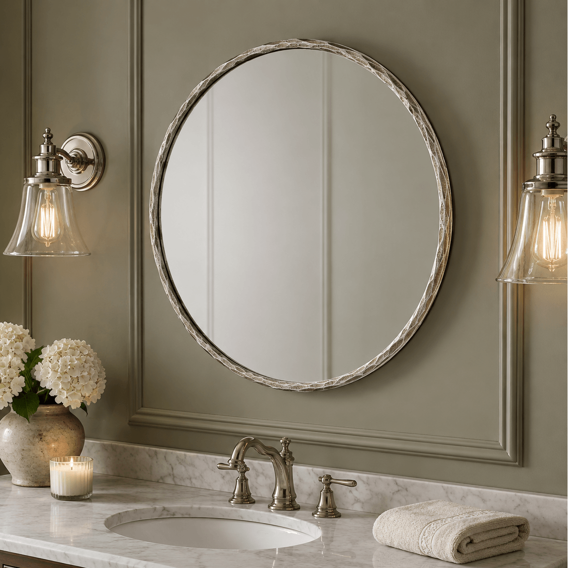 Antique Hand Hammer Forged Iron Mirror Circle Wrought Iron Mirror Round Wall Mirror
