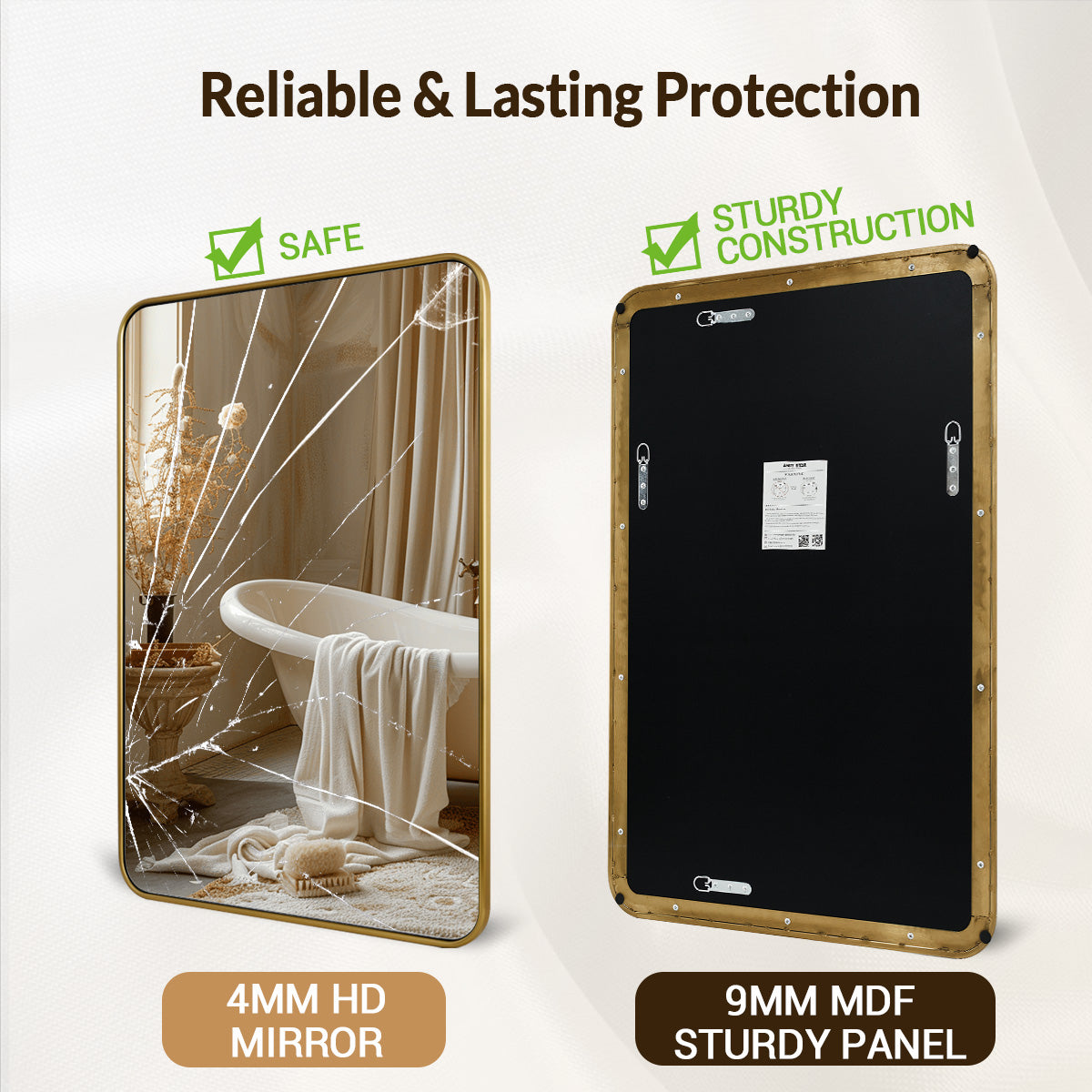 Contemporary Rounded Rectangular Bathroom Mirrors| Stainless Steel Thick Frame