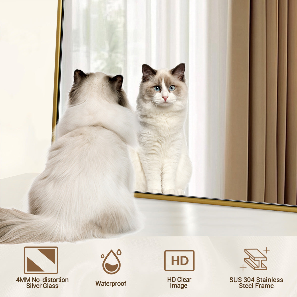 Contemporary Rounded Rectangular Bathroom Mirrors| Stainless Steel Thick Frame