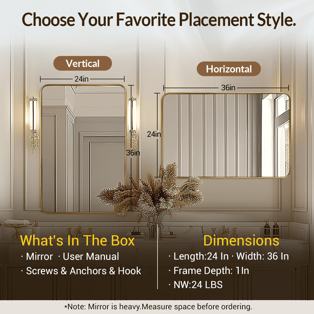 Open Box Like New:Modern Rounded Rectangular Bathroom Mirrors| Stainless Steel U-Tube Frame