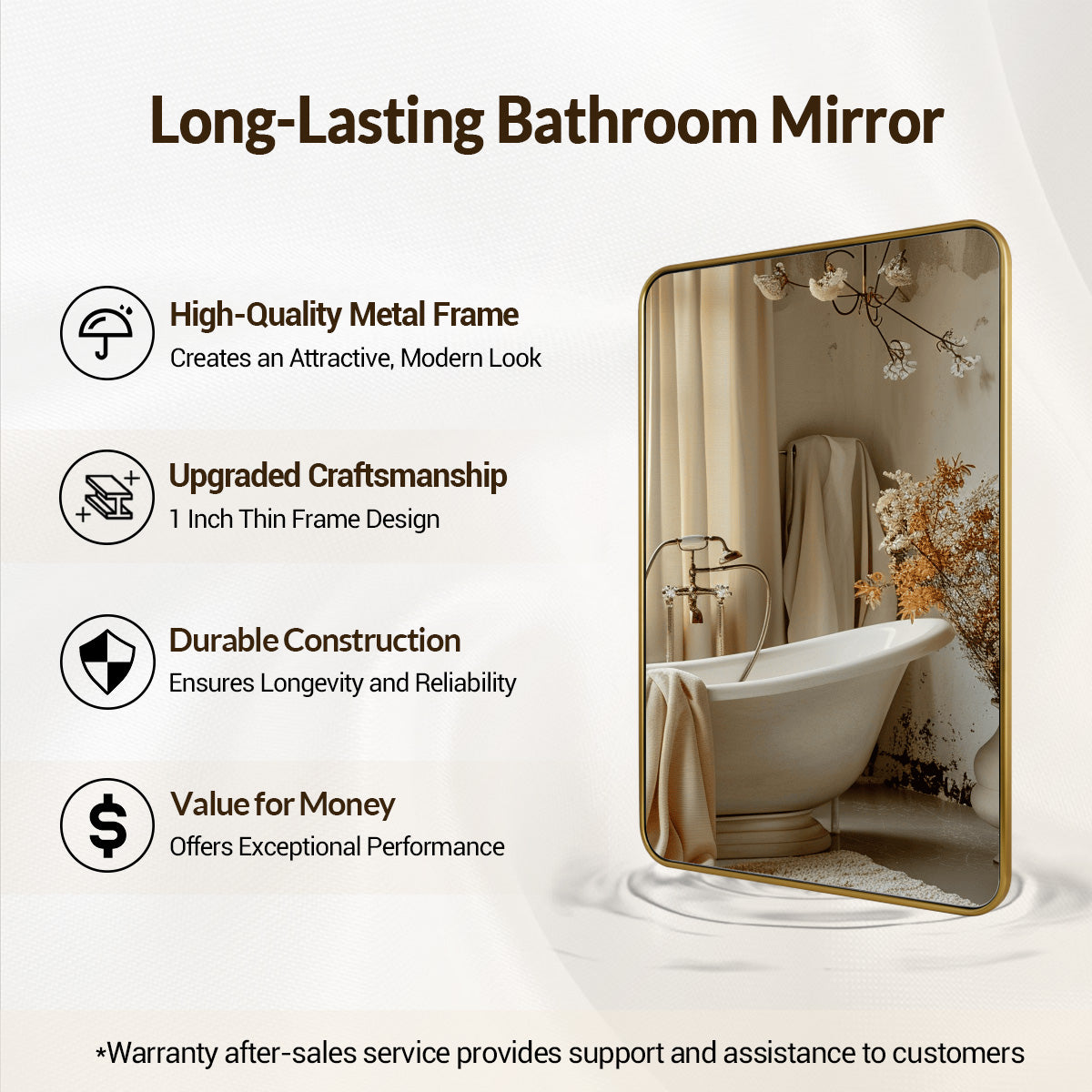Contemporary Rounded Rectangular Bathroom Mirrors| Stainless Steel Thick Frame