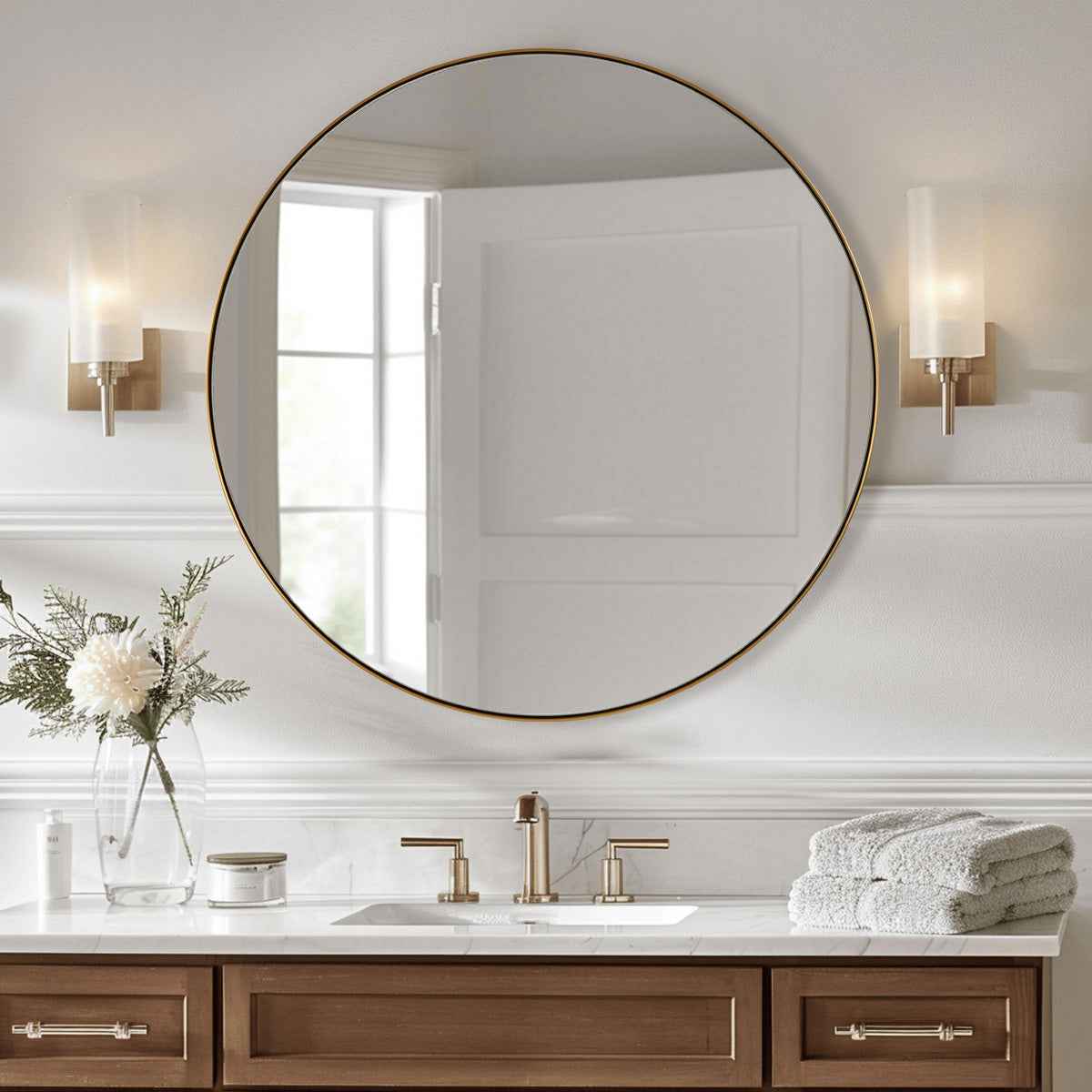 Contemporary Round Bathroom Mirrors Circle Wall Mirrors | Stainless Steel Frame