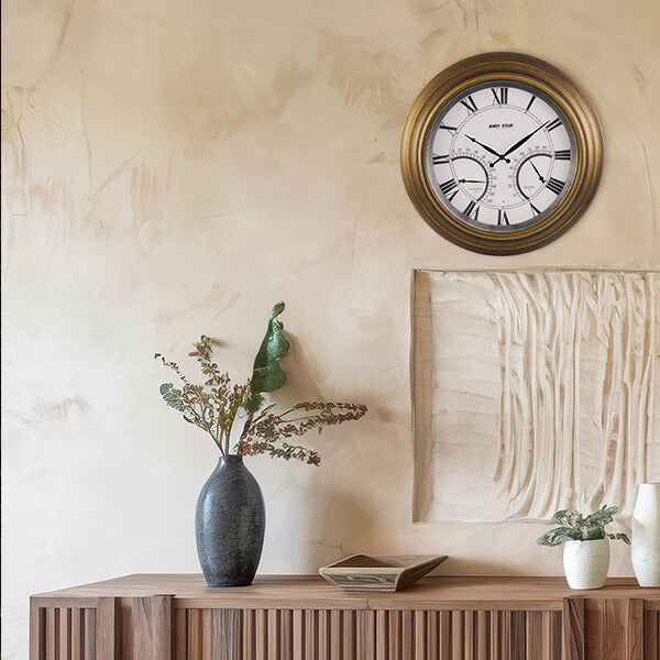 24 Inch Brass Waterproof Outdoor Wall Clock with Thermometer Illuminated