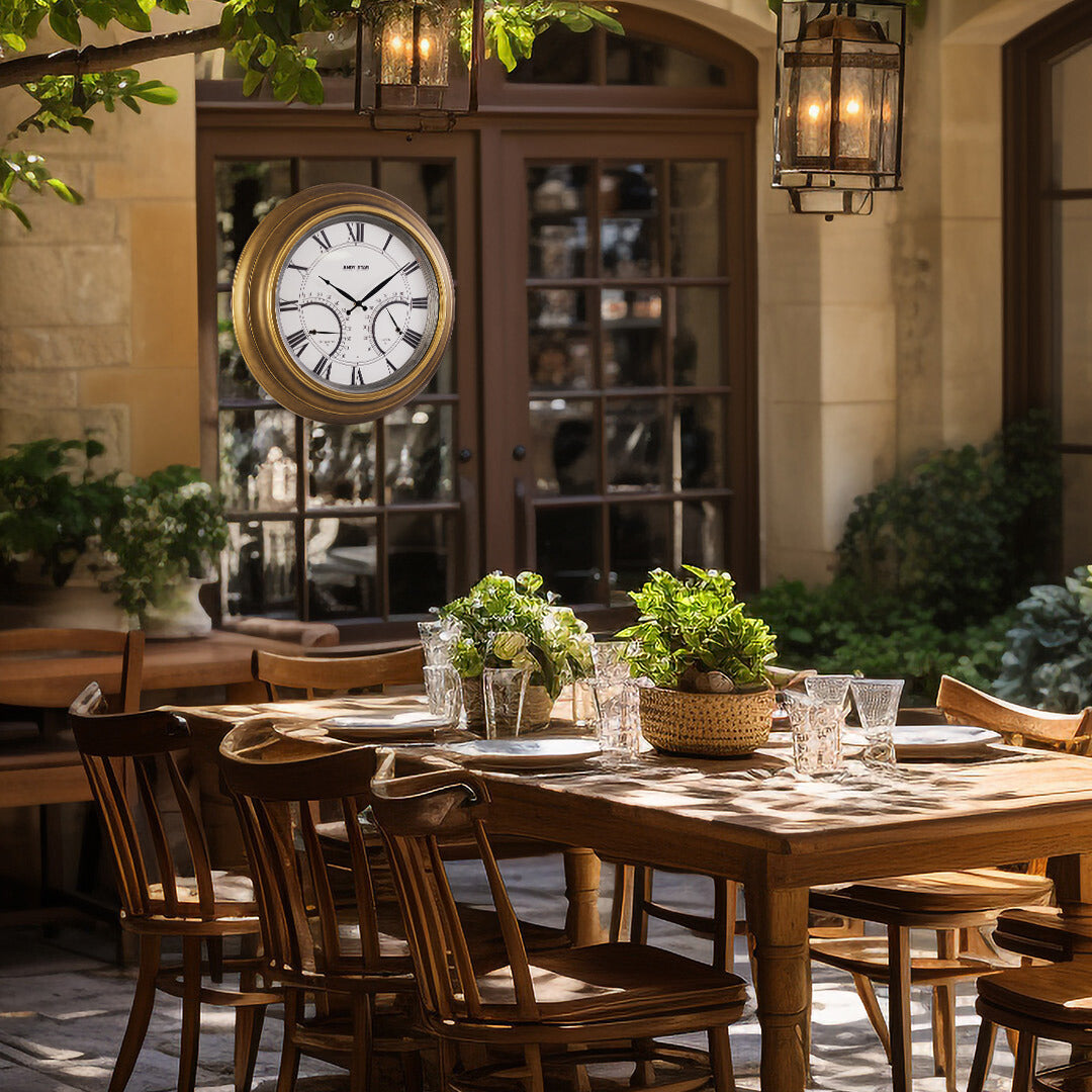 Contemporary Large Outdoor Wall Clock with Thermometer Waterproof Illuminated,24 Inch