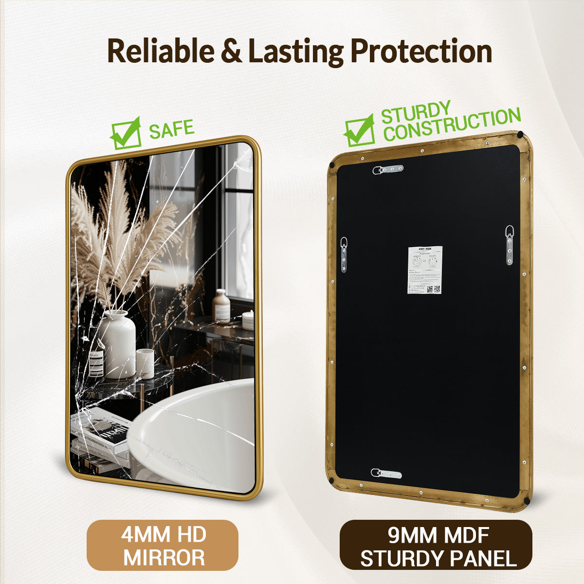 Contemporary Rectangle Bathroom Mirror |Rounded Stainless Steel Framed