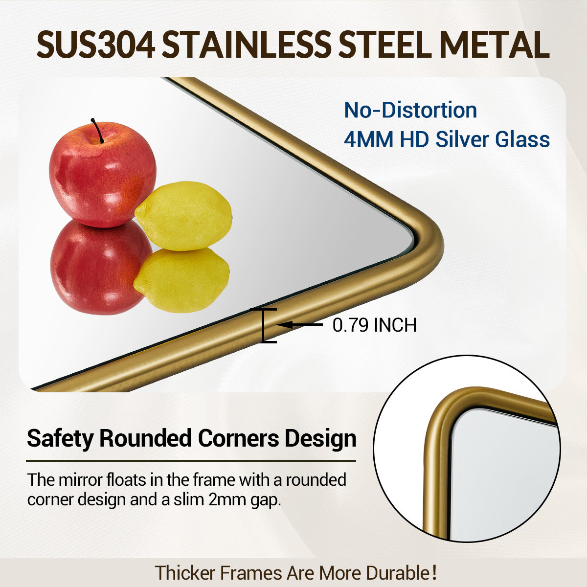 Contemporary Rectangle Bathroom Mirror |Rounded Stainless Steel Framed