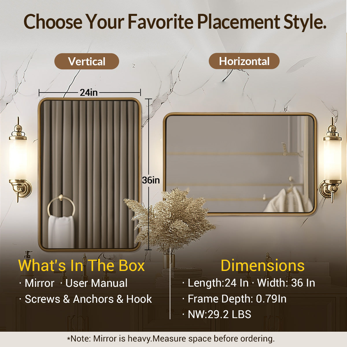 Contemporary Rectangle Bathroom Mirror |Rounded Stainless Steel Framed