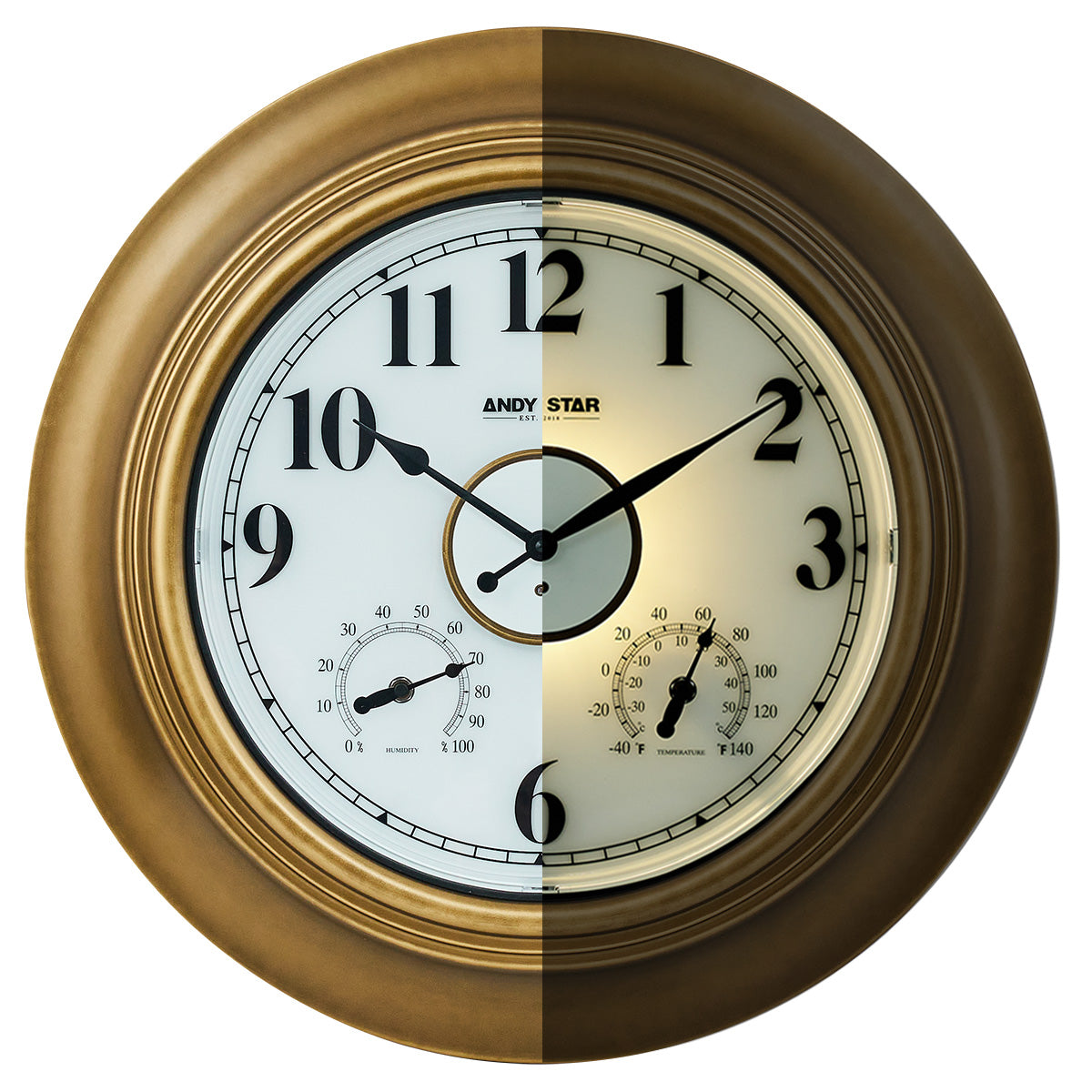 Contemporary Large Outdoor Wall Clock with Thermometer Weatherproof Illuminated ,21 Inch