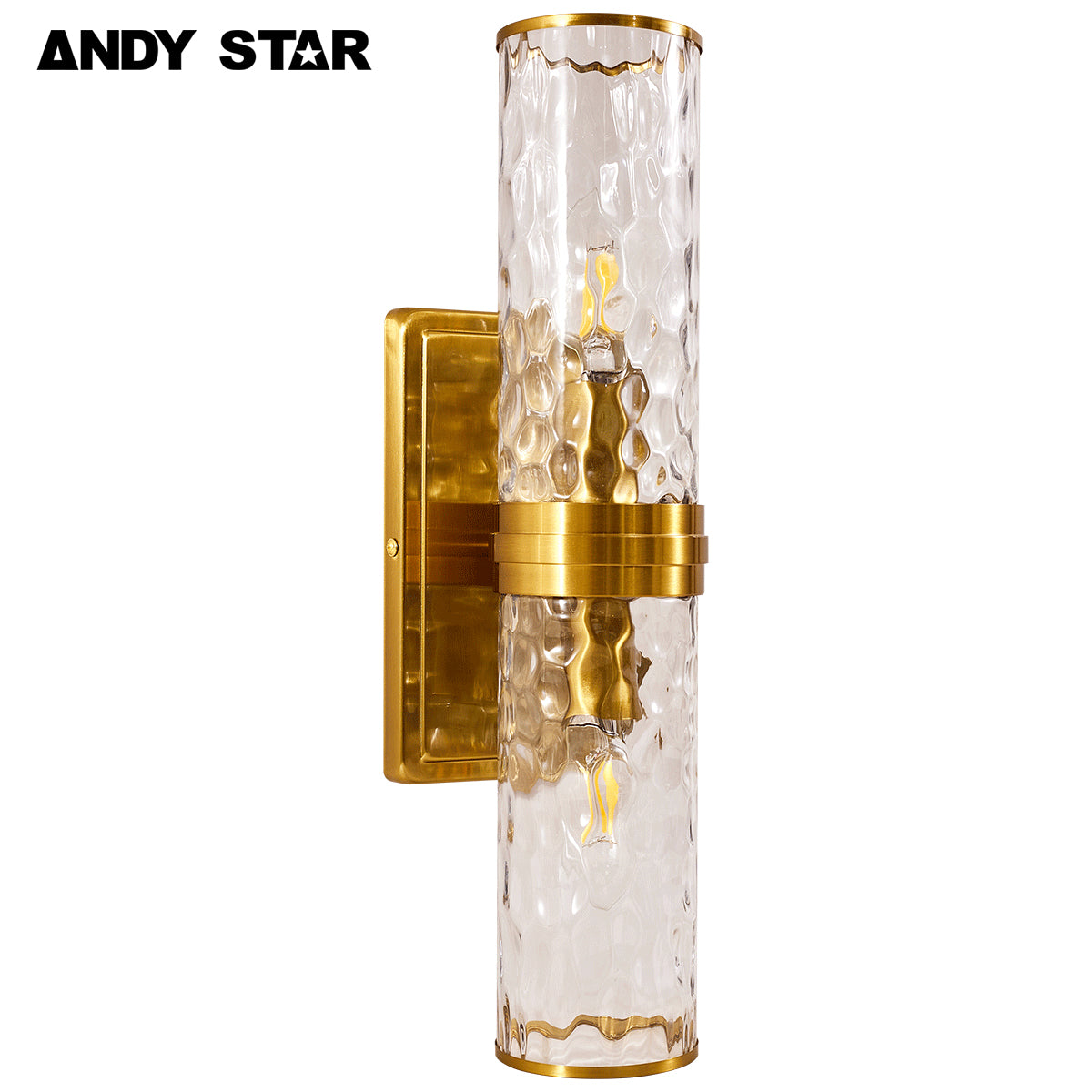 ANDY STAR Modern 2-Light Wall Lights Fixtures,Double Wall Sconce with Hammered Glass Shade for Bathroom Living Room Hallway, vertical& Horizontal