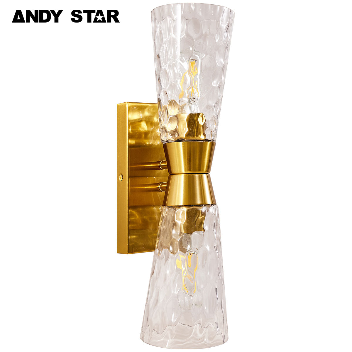 ANDY STAR Industrial 2-Light Tapered Light Fixtures with Hammered Glass Shade, Modern wall sconces for Bathroom, Living Room, vertical& Horizontal