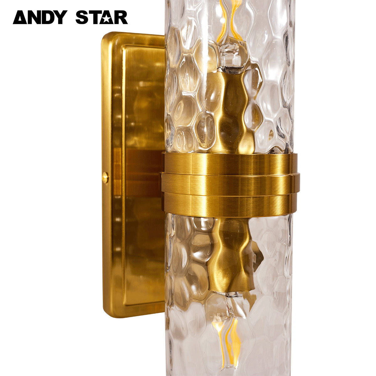 ANDY STAR Modern 2-Light Wall Lights Fixtures,Double Wall Sconce with Hammered Glass Shade for Bathroom Living Room Hallway, vertical& Horizontal