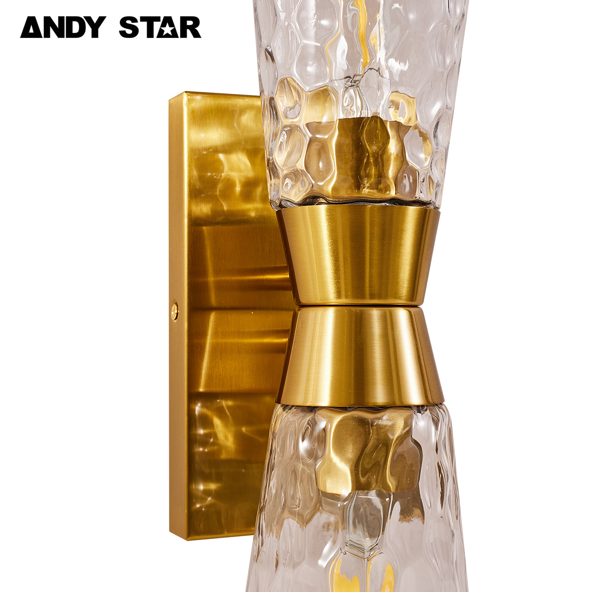ANDY STAR Industrial 2-Light Tapered Light Fixtures with Hammered Glass Shade, Modern wall sconces for Bathroom, Living Room, vertical& Horizontal