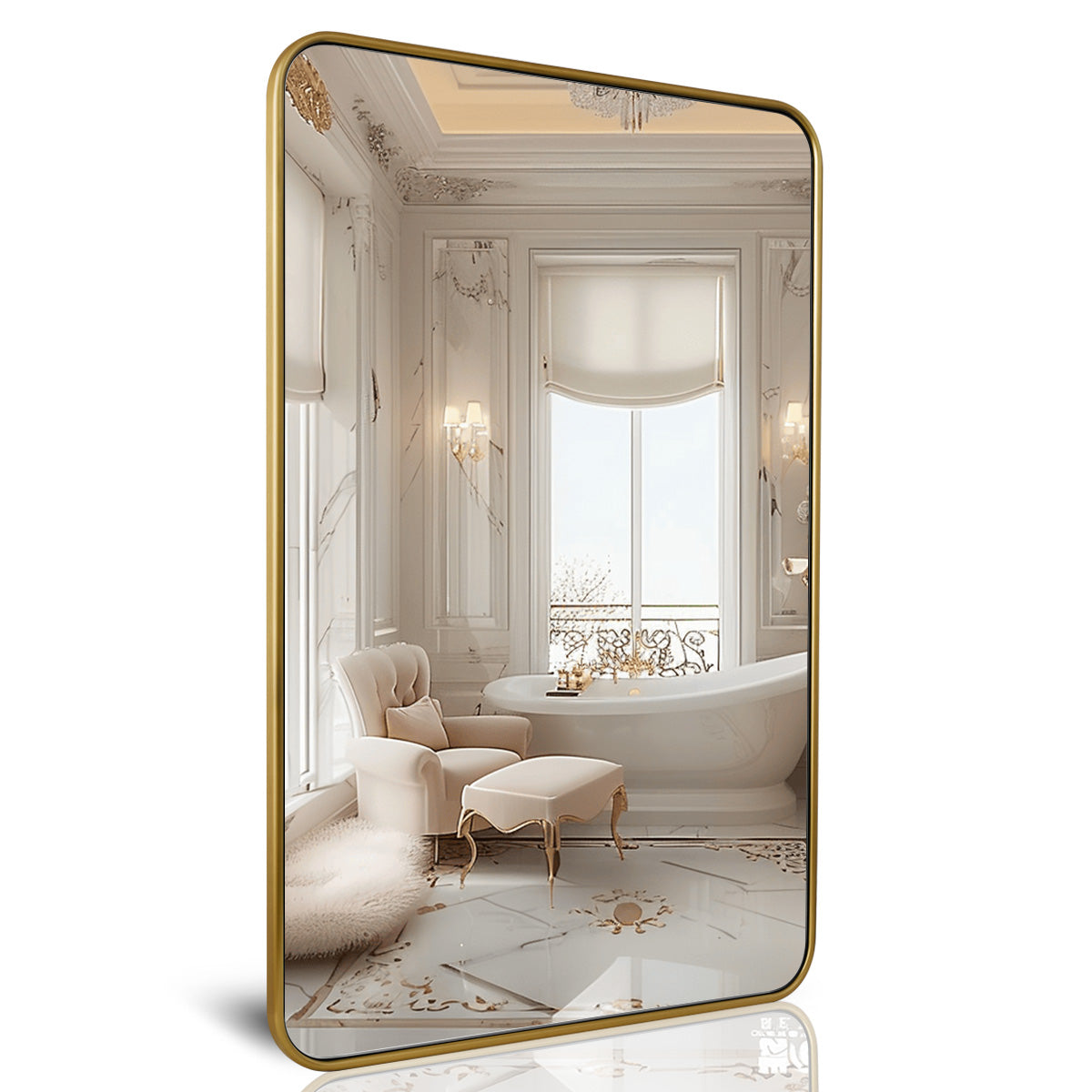 Open Box Like New:Modern Rounded Rectangular Bathroom Mirrors| Stainless Steel U-Tube Frame