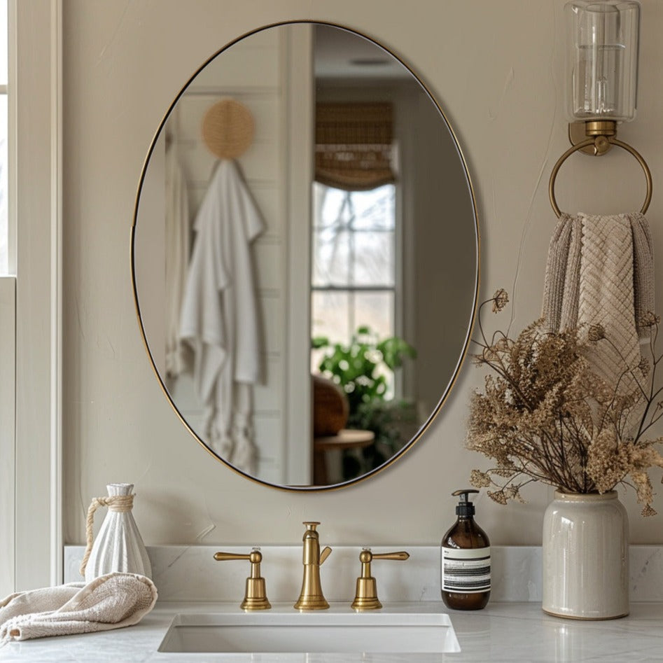 Modern Oval Bathroom Wall Mirrors |Stainless Steel Framed