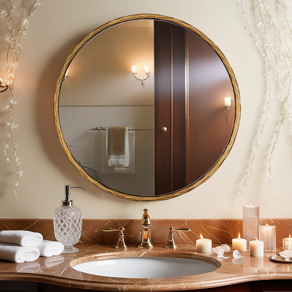 Antique Hand Hammer Forged Iron Mirror Circle Wrought Iron Mirror Round Wall Mirror