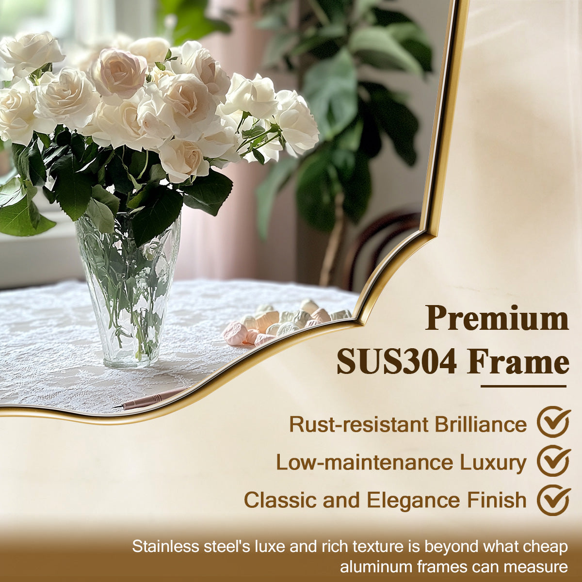 Contemporary Scalloped Rectangle Wall Mirror | Stainless Steel Frame
