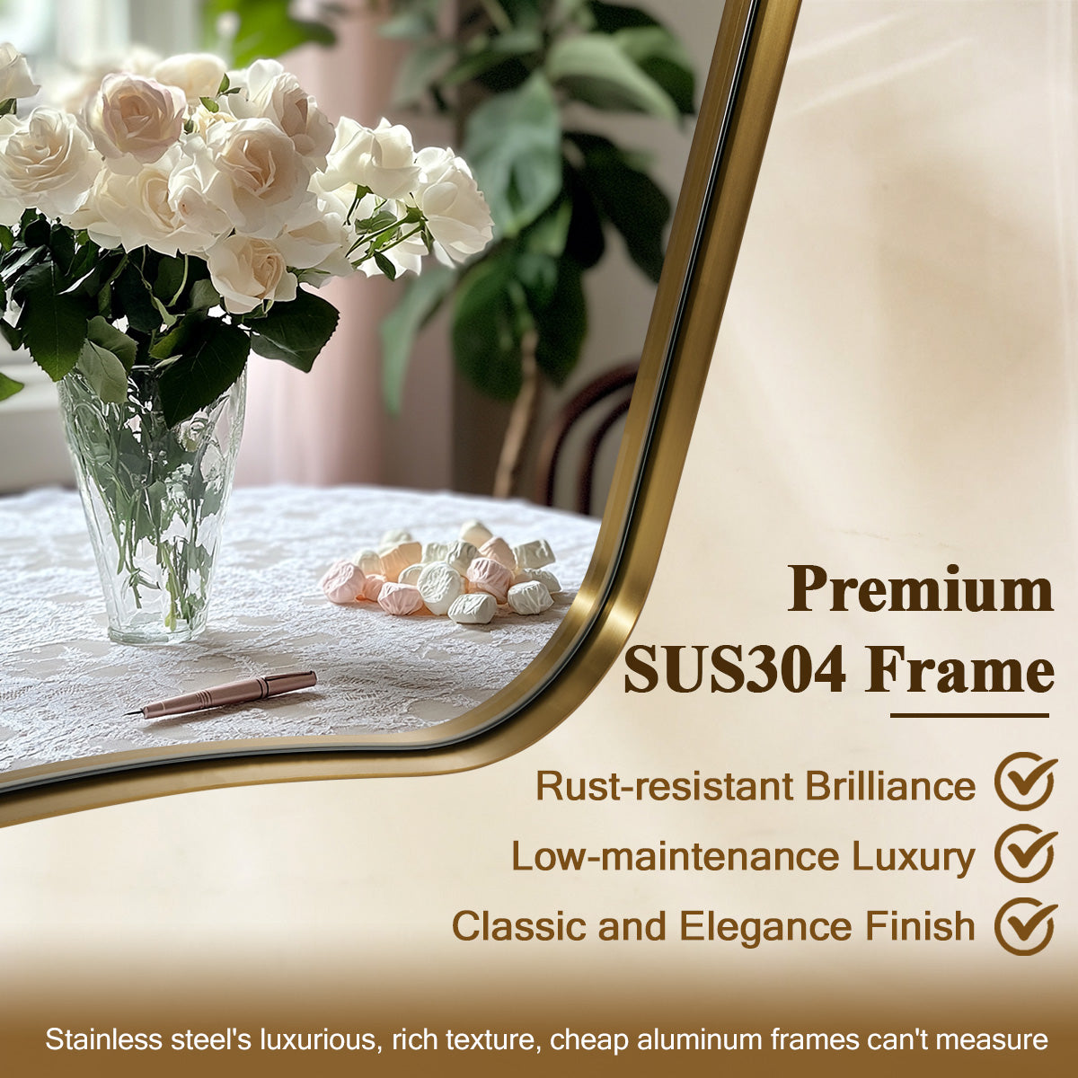 Contemporary Asymmetrical Irregular Wall Mirror for Bathroom |Stainless Steel Frame