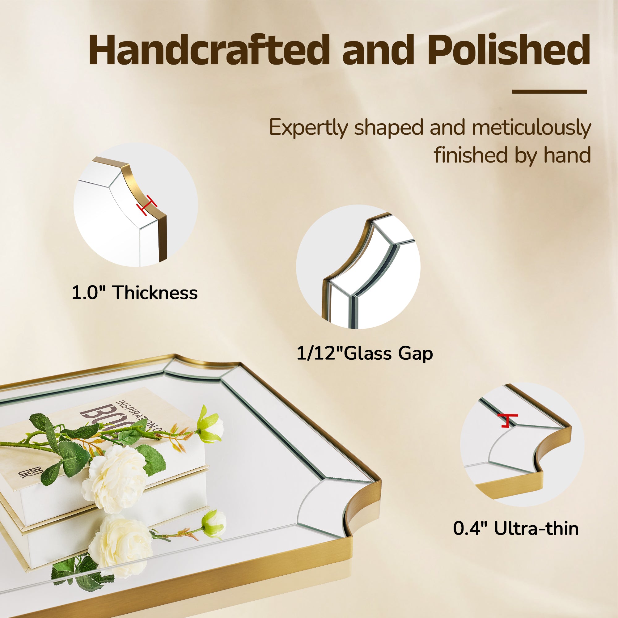 Minuette Glass Tiles Edge Scalloped Bathroom Vanity Mirrors | Stainless Steel Frame